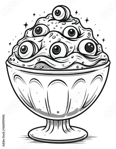 Creepy Spooky Kawaii Halloween Cupcakes, Donuts, and Candy Grayscale Coloring Page 