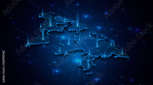 Global connection network background. World map. Internet technology concept or global communication.	