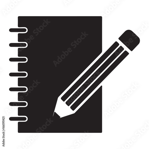 Black and White Illustration of a Notebook and Pencil for Creative Writing and Note Taking Concepts vector design isolated