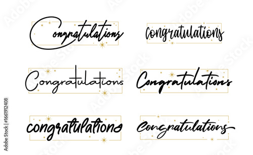 Congratulations message with stars inside a thin frame. Elegant typography congrats bundle.