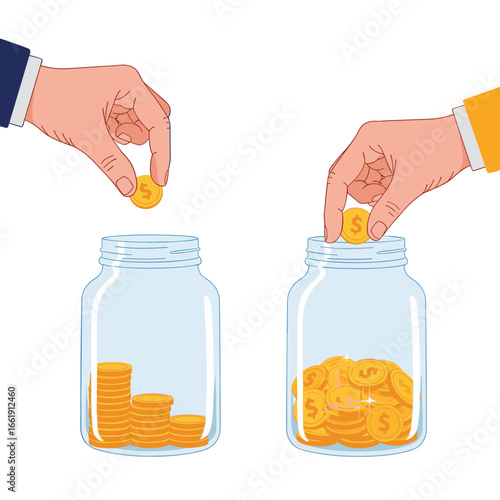 Comparing two different methods of saving money in glass jars illustrating financial growth concepts
