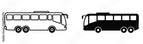 Illustration of a bus and a black bus, showcasing the design and features of the vehicle in a simple and clear manner for transportation purposes