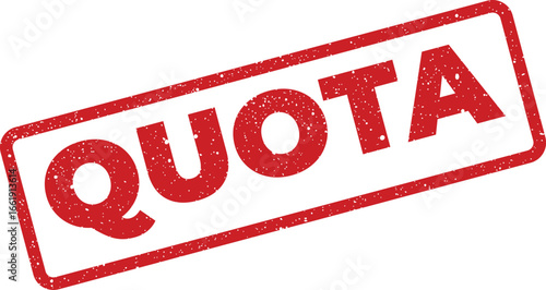 Distressed quota stamp illustration in red rectangle, tilted business financial concept