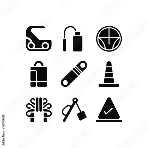 Set of construction and road work icons in a grid layout