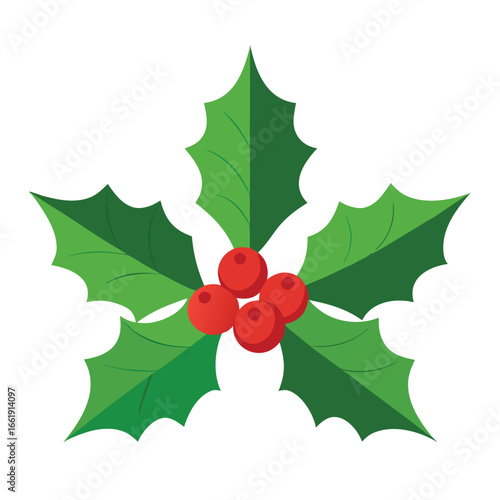 Flat Design Holly Berry with Five Leaves Perfect for Christmas Decoration Projects