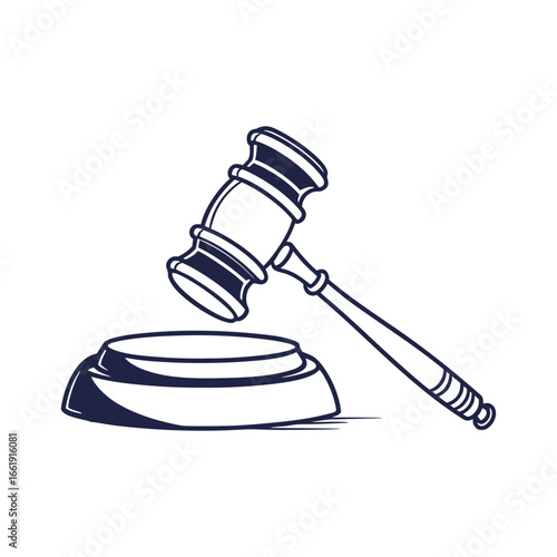 Dark blue gavel and sounding block illustration on white background vector