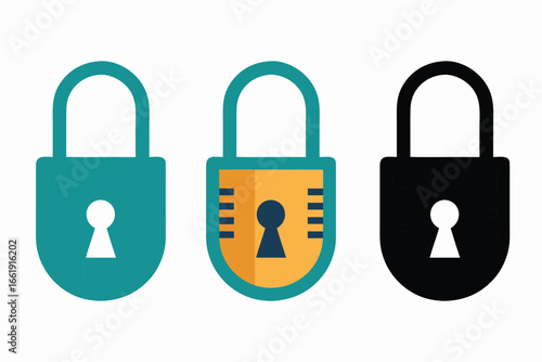Vector icons of locks and keys symbolizing security and protection for web design