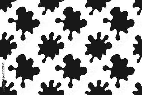 Seamless Pattern with Black and White Fluid Shapes, Abstract Cow Print Design