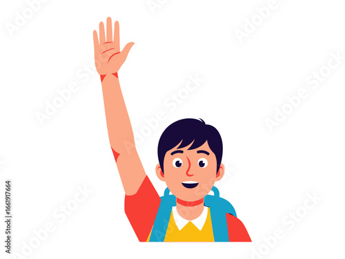 Boy Raising Hand: A young boy raises his hand confidently, ready and eager, symbolizing participation, engagement, and the quest for knowledge.