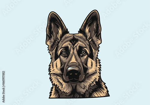 Close-up portrait of a German Shepherd dog.