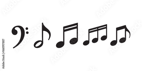 audio notes icon set. sound symbol. transparent png and vector illustration.