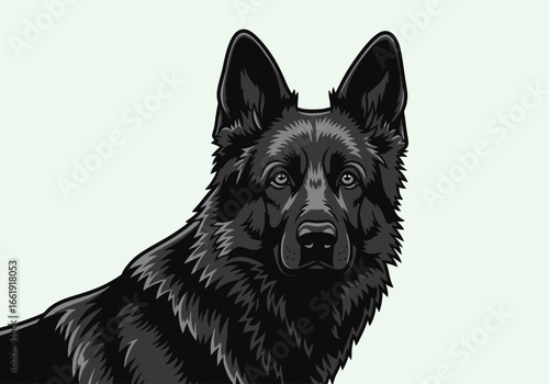 Close-up illustration of a black German Shepherd dog.