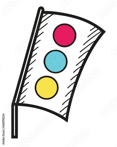 Stylized Traffic Light Icon with Red Yellow Blue Circles on White Background signal symbol