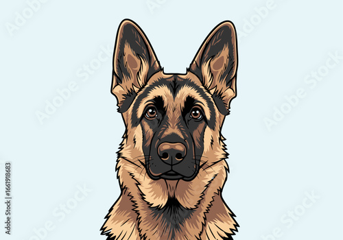 Detailed vector portrait of a German Shepherd dog.