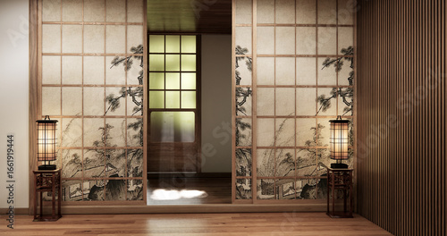 Architecture and interior concept Empty room and wood panels wall background 3D illustration rendering