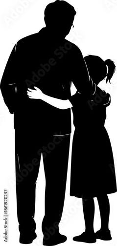 A warm silhouette of a grandchild standing behind a grandparent
