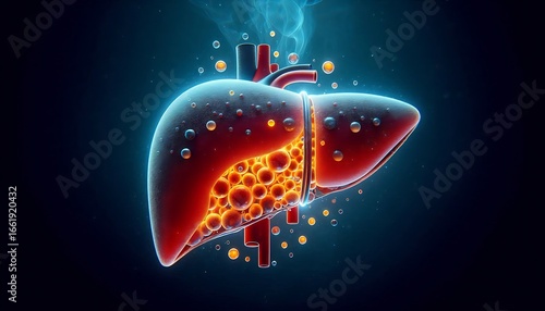 3D Illustration of Liver Damage Showing Fatty Liver, Fibrosis, Cirrhosis, and Liver Cancer