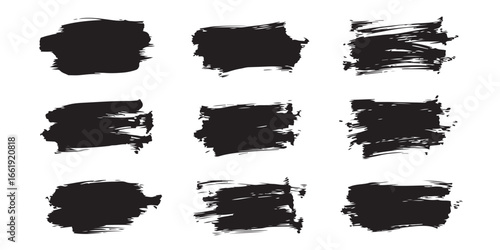 Black Grunge Brush Strokes, Vector Paint Texture Elements Collection.