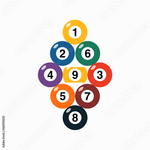 Here is a vector image with pool balls numbered 1-9 arranged in a diamond shape.