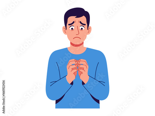 Anxious person: A visual representation of a person, showcasing the experience of anxiety through subtle expression, hand gestures and posture.