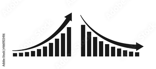 Upward and downward graph chart icons representing financial growth, market increase, stock rise, business improvement, market decline, sales decrease, and economic trends