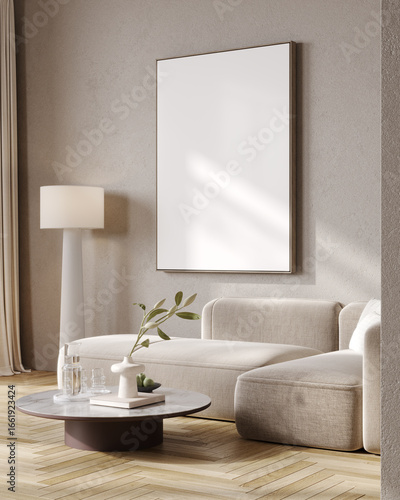 Poster frame mockup, ISO A paper size. Modern house background, 3D rendering