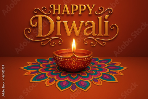 Wallpaper Mural Decorative diya lamp during diwali festive celebration in india | Happy Diwali 3d decorated letters | Diwali greeting in 3d illustration | 3d diwali diya Torontodigital.ca
