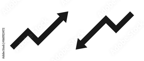 Upward and downward graph chart icons representing financial growth, market increase, stock rise, business improvement, market decline, sales decrease, and economic trends