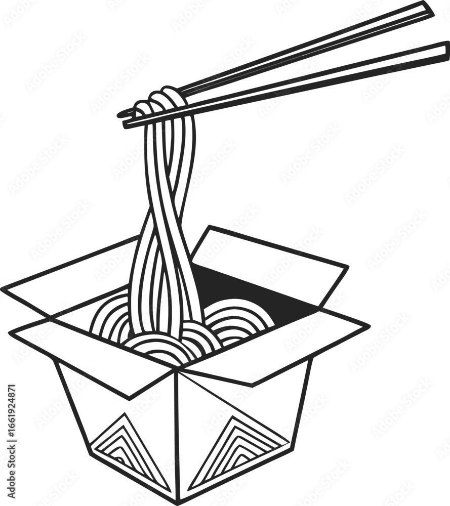 Obraz premium Asian Noodles Line Art Minimalist Black and White Digital Illustration