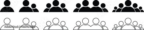 People group set. Team people icons. User profile symbol. Group of people or group of users collection. People icon representing group size - stock vector.