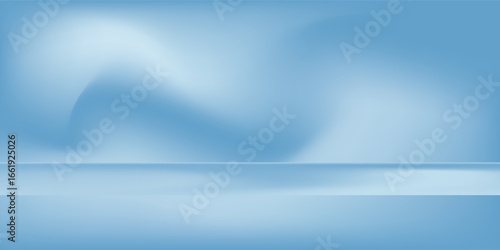 Blue Background Studio with Gradient White Light on Podium stage for Product Display Present,Empty Backdrop wall texture with abstract sun light on floor concrete and wall room interior