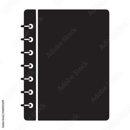 Black Spiral Notebook Icon for Note Taking and Planning Projects with Simple Design and Minimalist Aesthetic for Creative Work