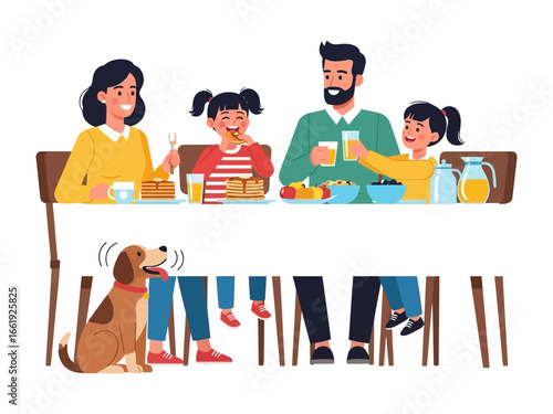 Family Breakfast: A heartwarming moment of family gathering, enjoying a nutritious breakfast together around a table.