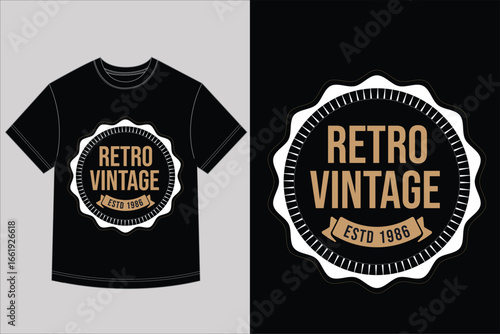  Retro Vintage T Shirt Design Estd 1986 Classic Badge Logo Graphic.