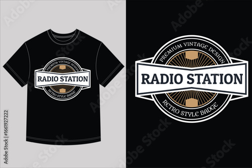 Radio Station T Shirt Design Retro Badge Logo Style Graphic Template