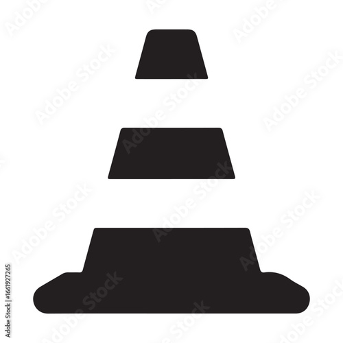 Black Traffic Cone Icon Safety and Caution Symbol Minimalist Design on White Background Represents Road Construction Hazards and Attention