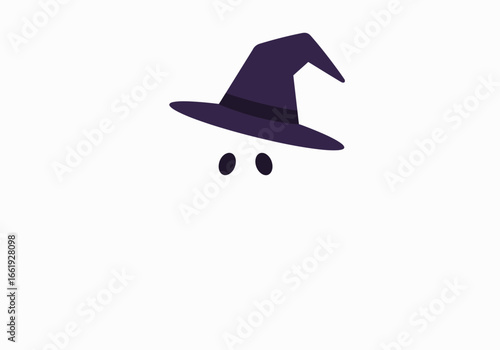 A cartoon illustration of a wizard with a hat and two circular eyes on a white background