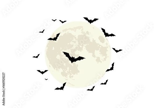 A full moon surrounded by flying bats