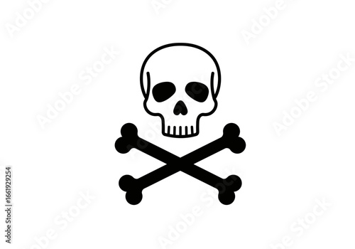 Skull and crossbones A stark white background showcases a black skull above crossed bones symbolizing danger