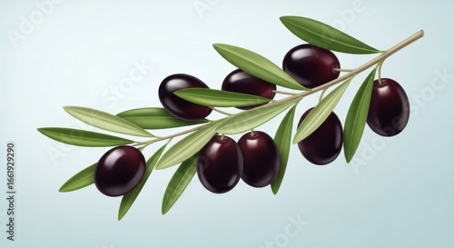 Wallpaper Mural Vector-style artwork of a fresh olive branch featuring plump, dark purple olives and vibrant leaves, ideal for graphic design projects related to healthy eating or Mediterranean products. Torontodigital.ca