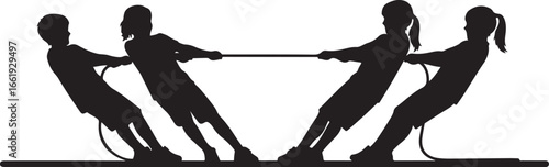 Tug of War Game Silhouette Vector