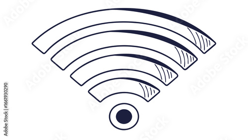 Illustration of a wifi symbol with four curved lines and a circle at the bottom center of the image