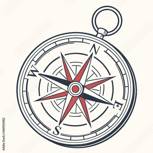 Vector compass icon with compass rose showing directions for navigation and travel on white background