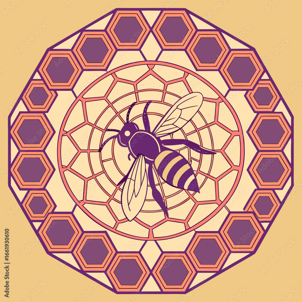 Naklejka premium Oriental mandala flower pattern on white background with hexagon design elements