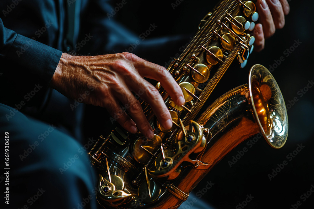 Obraz premium Generative AI Image of a Jazz Performer Playing a Saxophone in a Vibrant Atmosphere