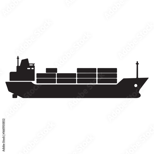 Cargo Ship Silhouette Icon Delivering Goods Across the Ocean for Global Trade Transportation and International Shipping Logistics