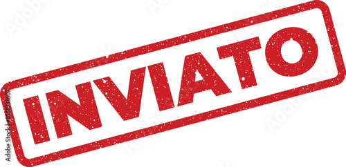 Distressed red rectangular stamp with rounded corners showing the word Inviato in Italian