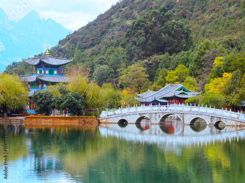 Yunnan Landscape: Pagodas and Bridge in Lijiang Old Town