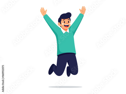 Joyful Leap: A vibrant illustration captures the essence of pure elation as a man joyfully leaps in the air, his arms triumphantly raised. 