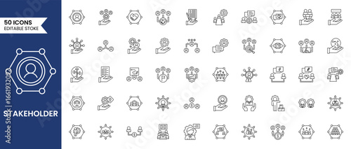 Stakeholder icon set in line style. Containing partnership, employee, team, community,  connection. Editable stroke. Vector illustration